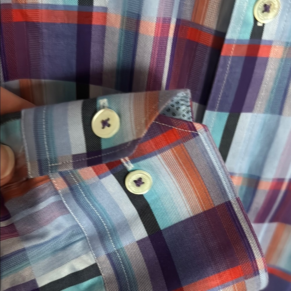 Bugatchi Multicolor Checkered Button Front Dress … - image 4